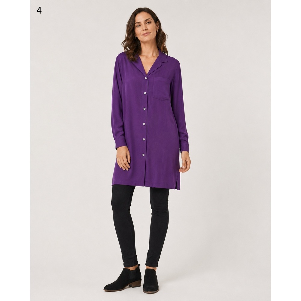 The Territory Ahead Silk Button Up Shirt Dress Purple Womens‎ Medium NWOT